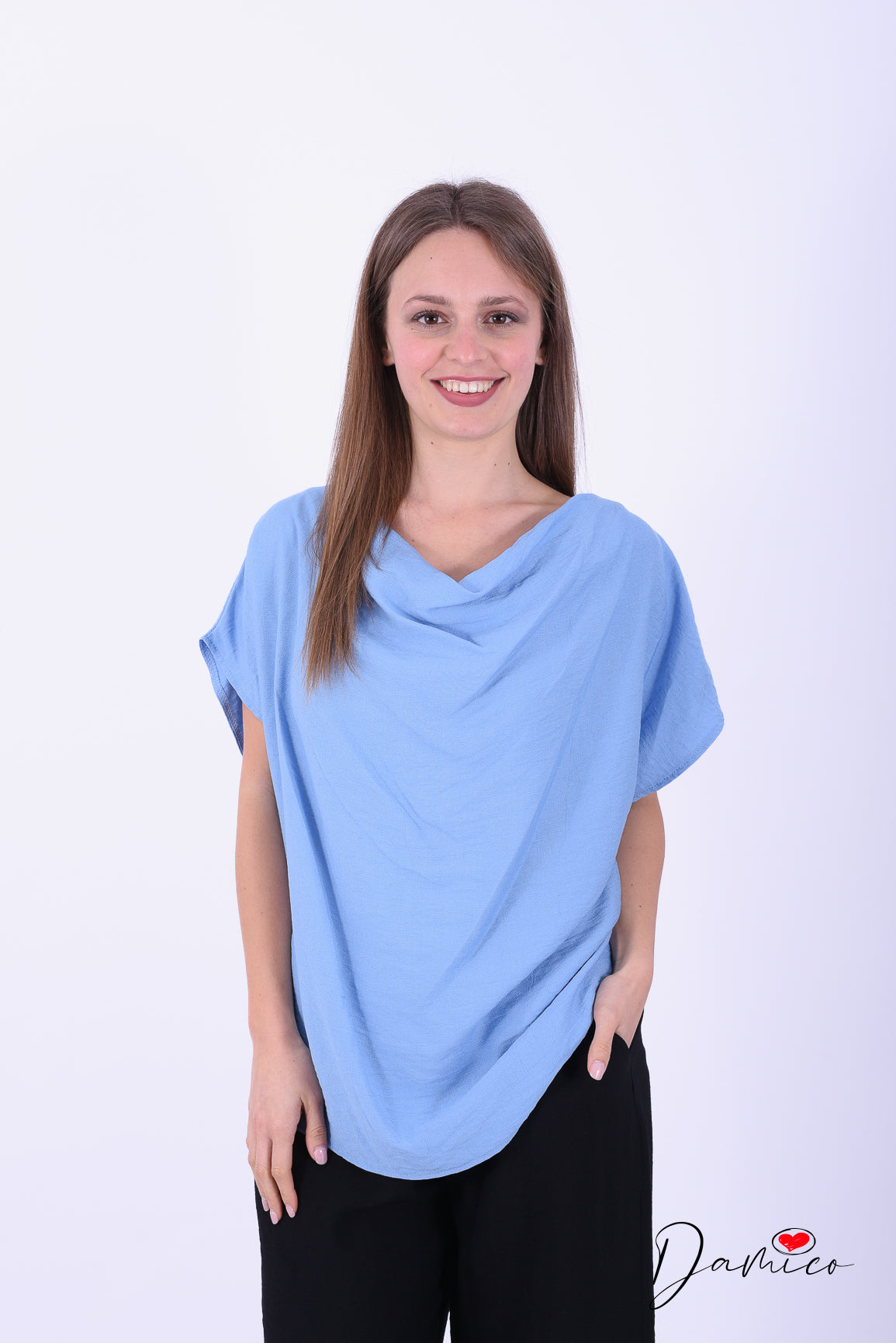 Blusa mc scollo a cascata