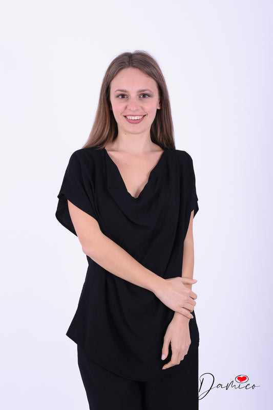 Blusa mc scollo a cascata
