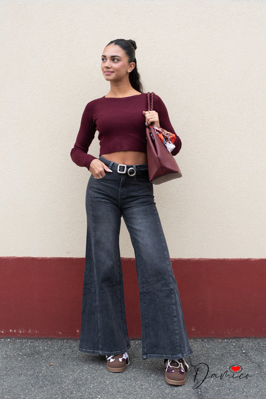 Maglia basic crop costinata
