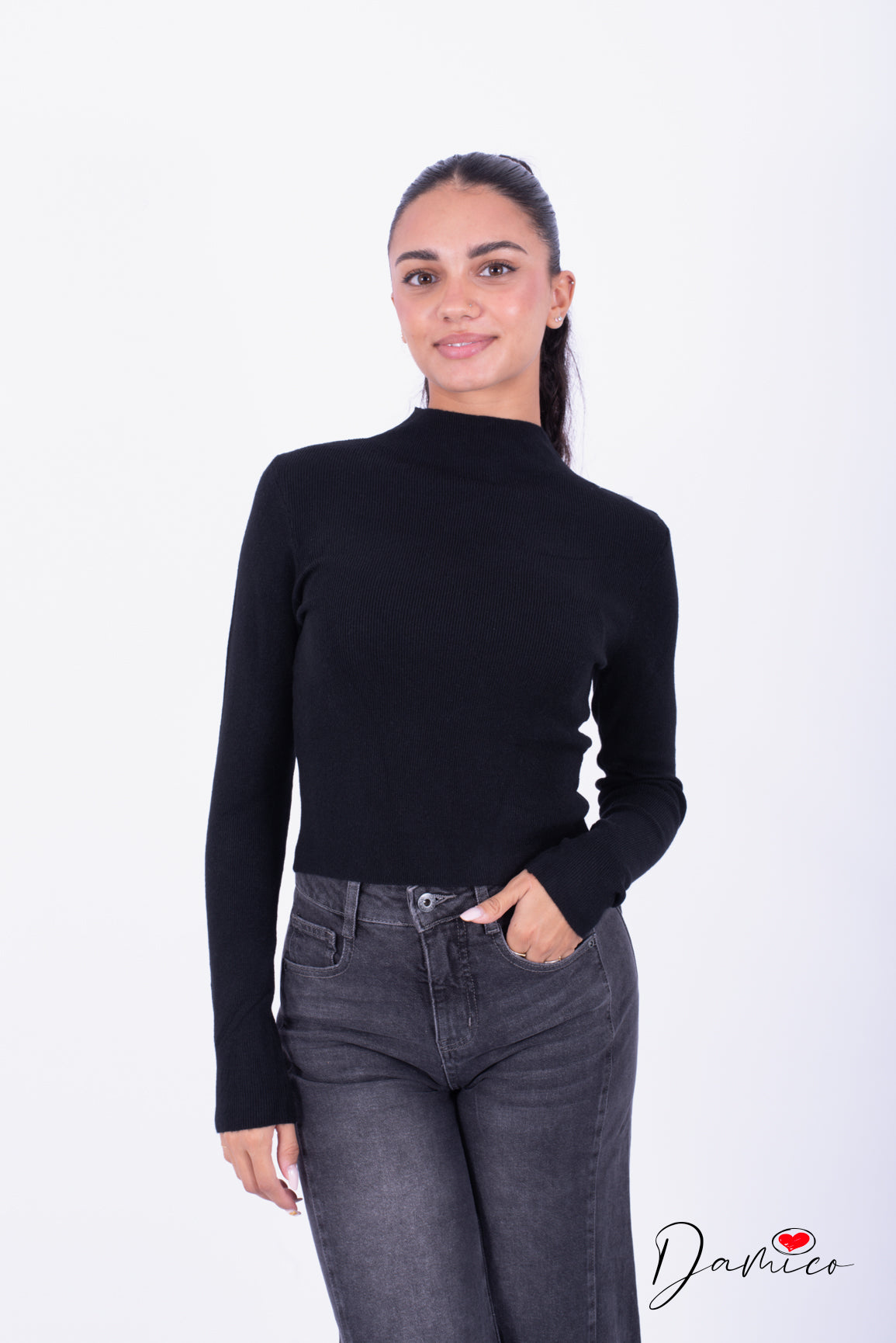 Maglia lupetto microcostinata