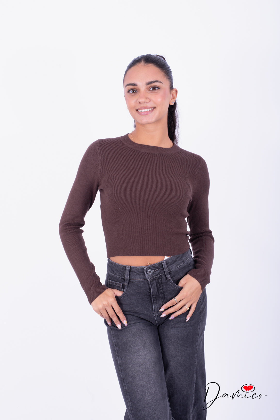Maglia girocollo microcostinata