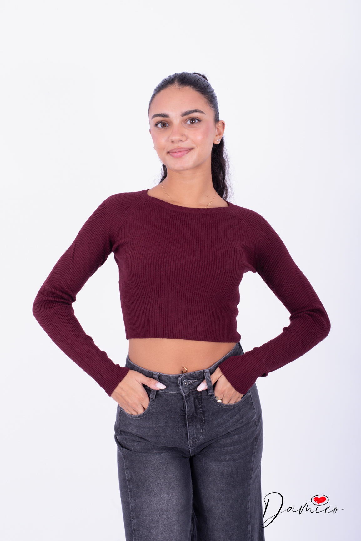Maglia basic crop costinata