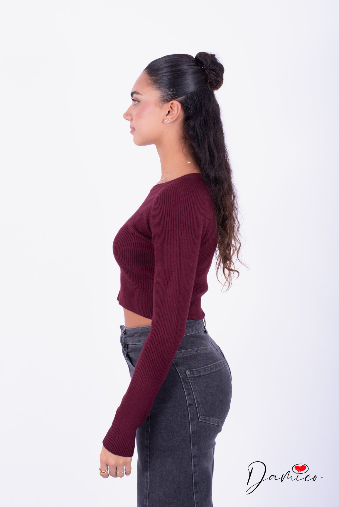 Maglia basic crop costinata