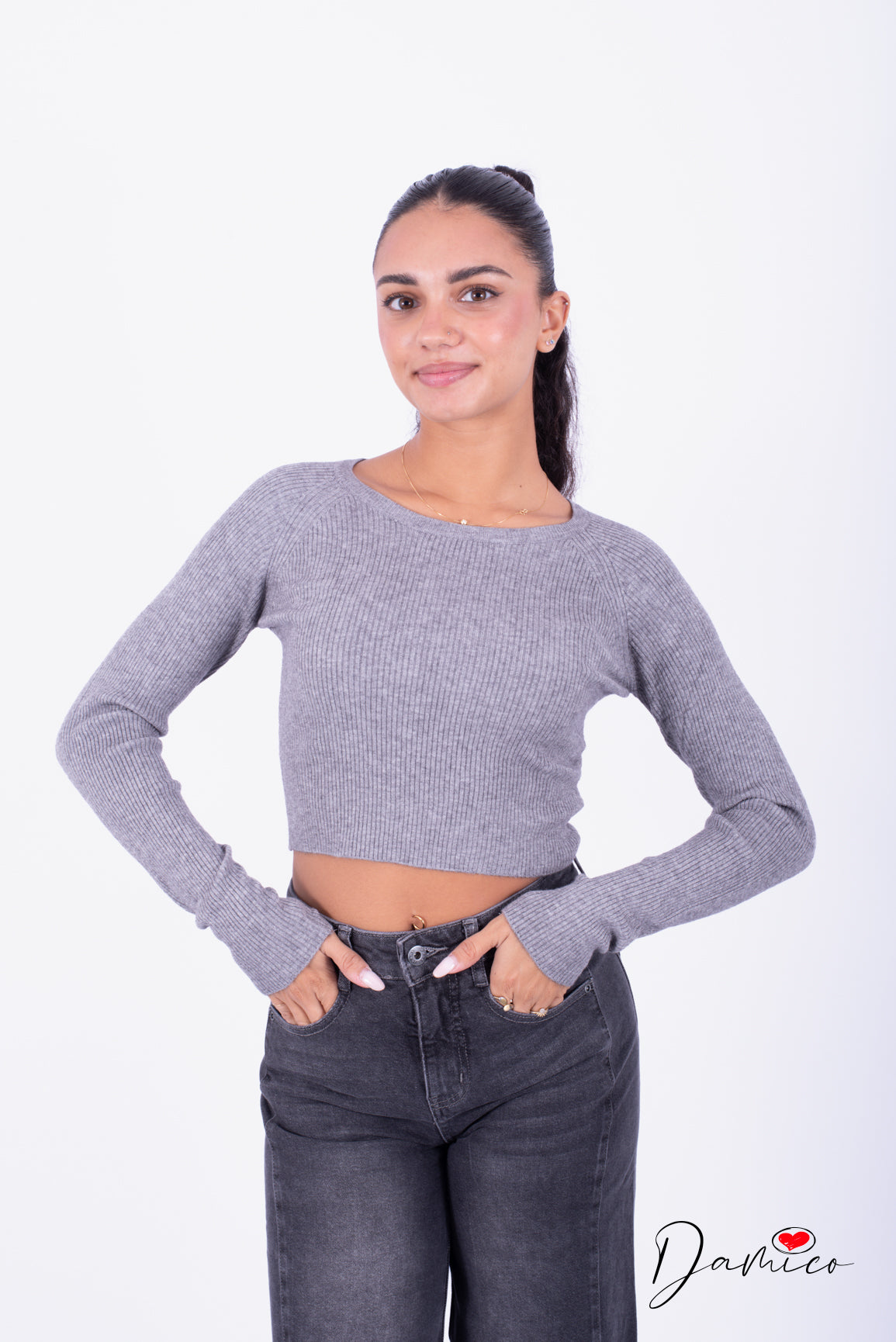 Maglia basic crop costinata