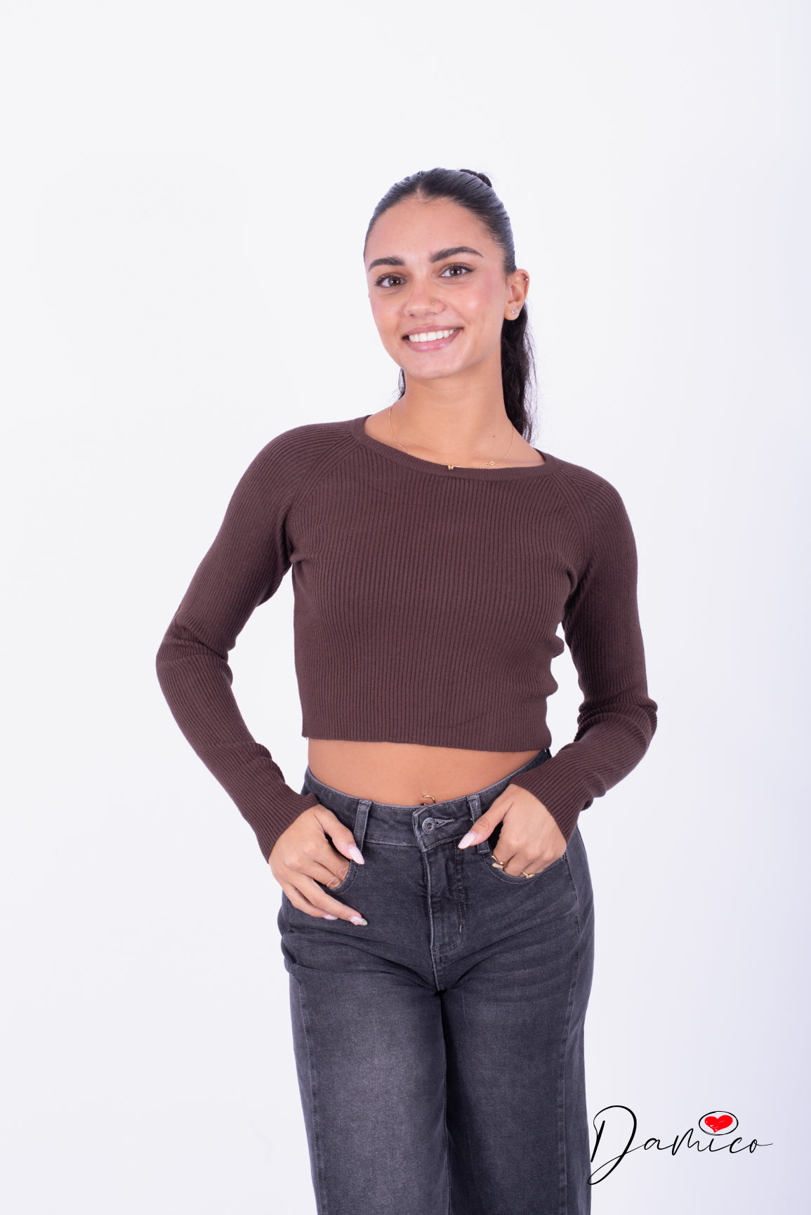 Maglia basic crop costinata