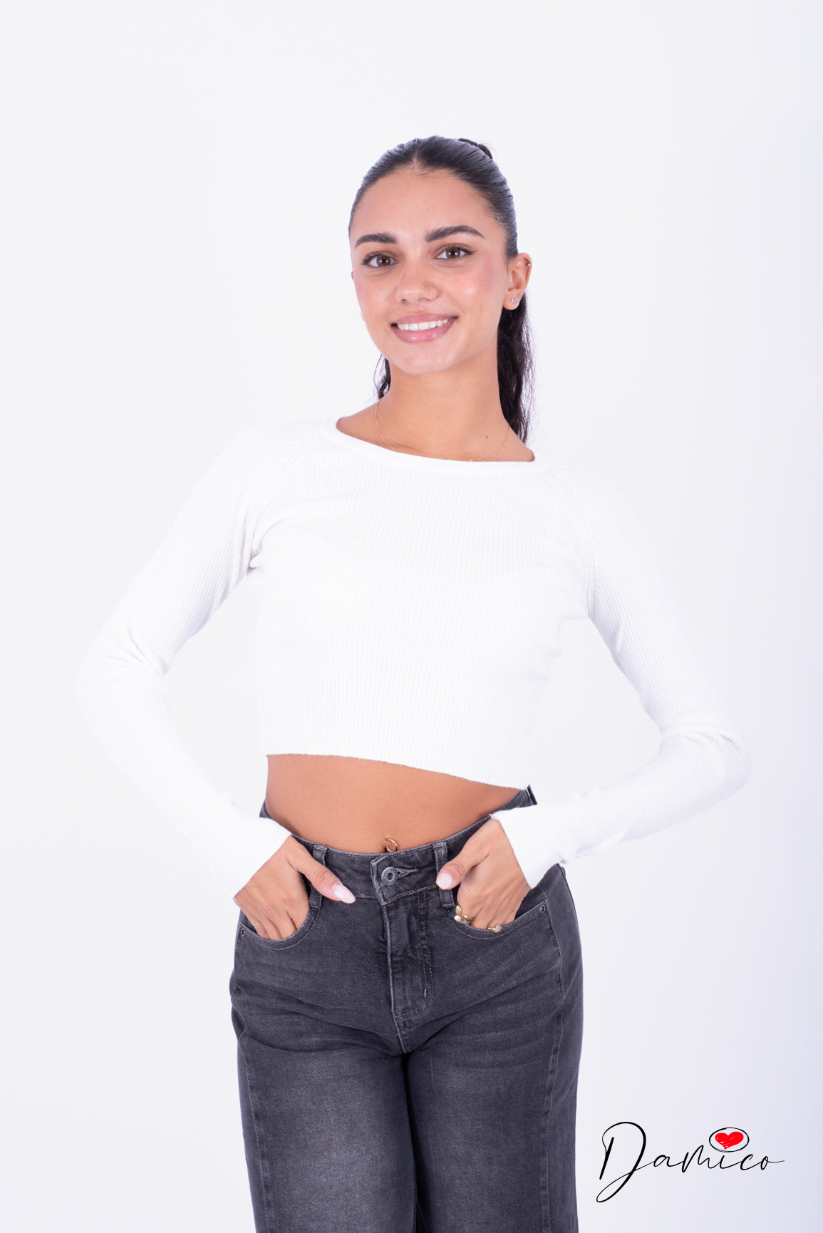 Maglia basic crop costinata