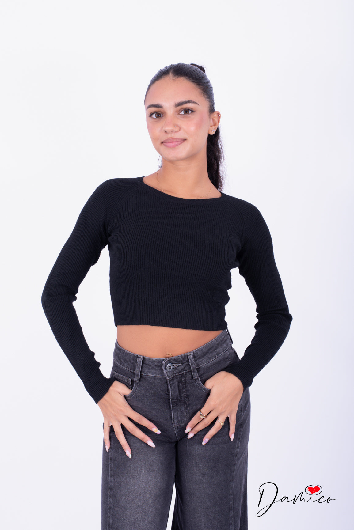 Maglia basic crop costinata