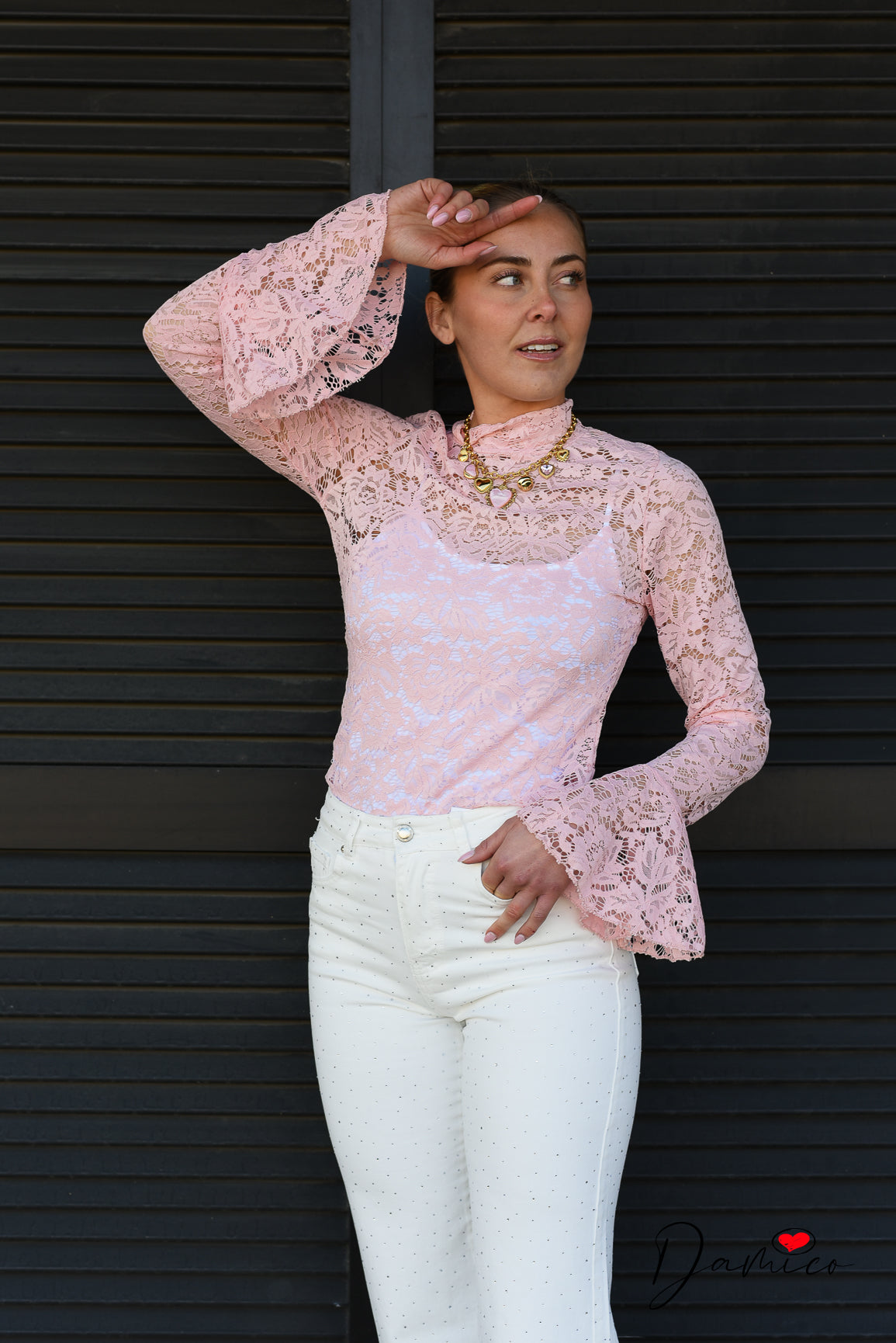 Maglia pizzo rosa