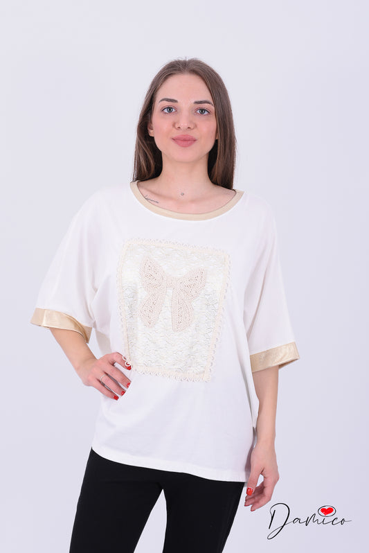 T-shirt bordata oro