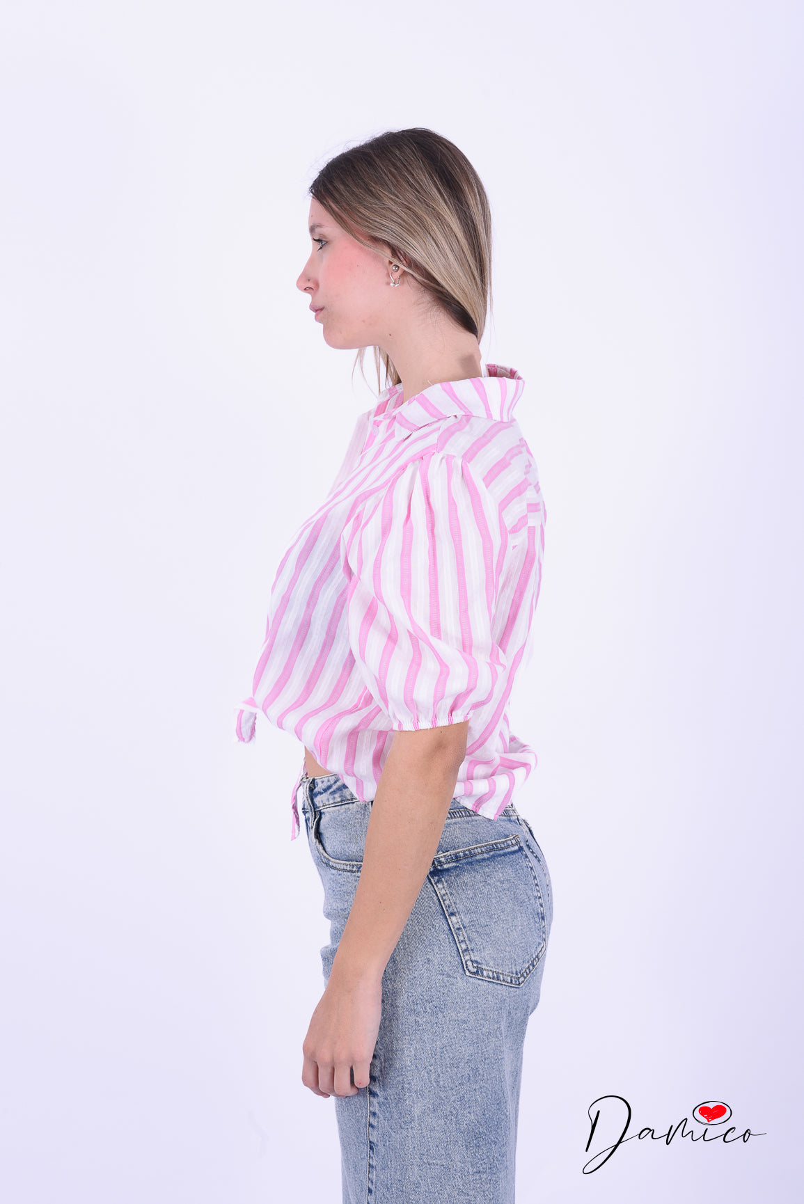Camicia 3/4 a righe nodino cotone