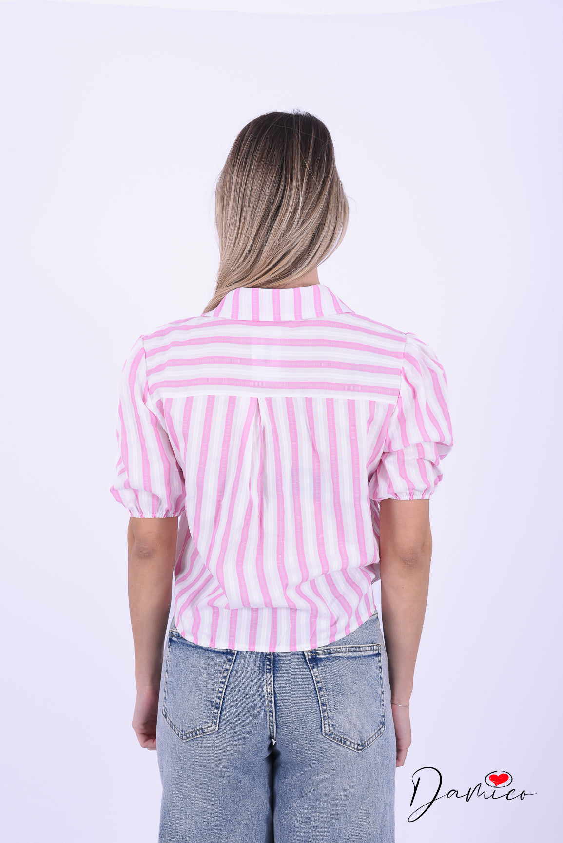 Camicia 3/4 a righe nodino cotone