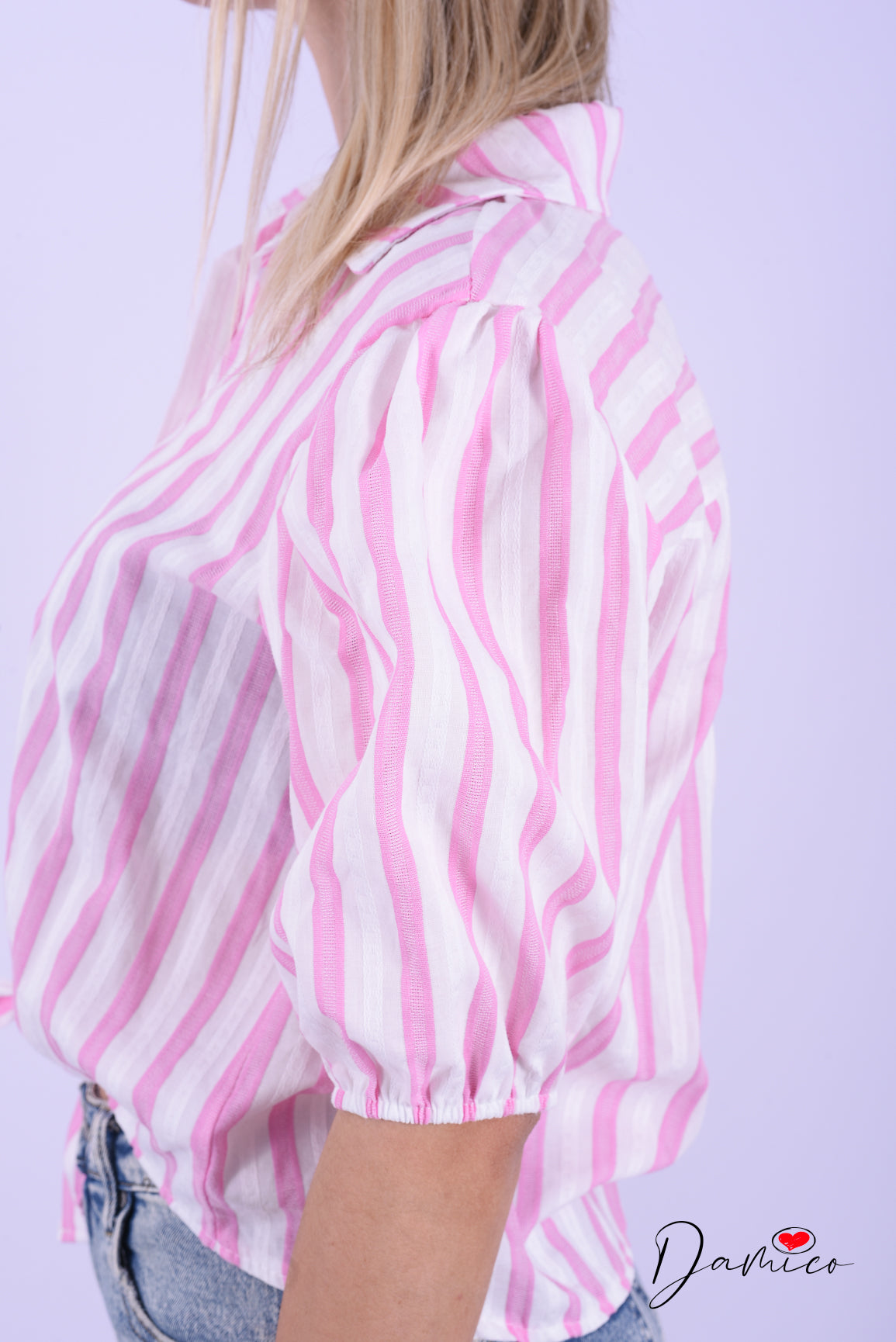 Camicia 3/4 a righe nodino cotone