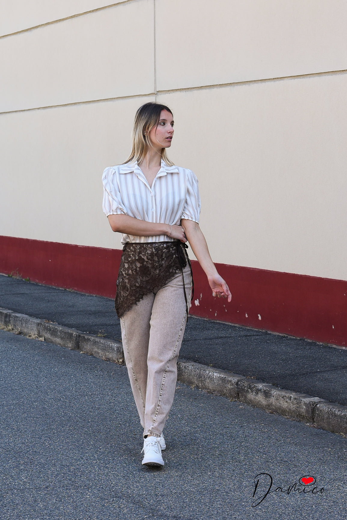 Camicia 3/4 a righe nodino cotone