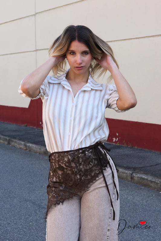 Camicia 3/4 a righe nodino cotone