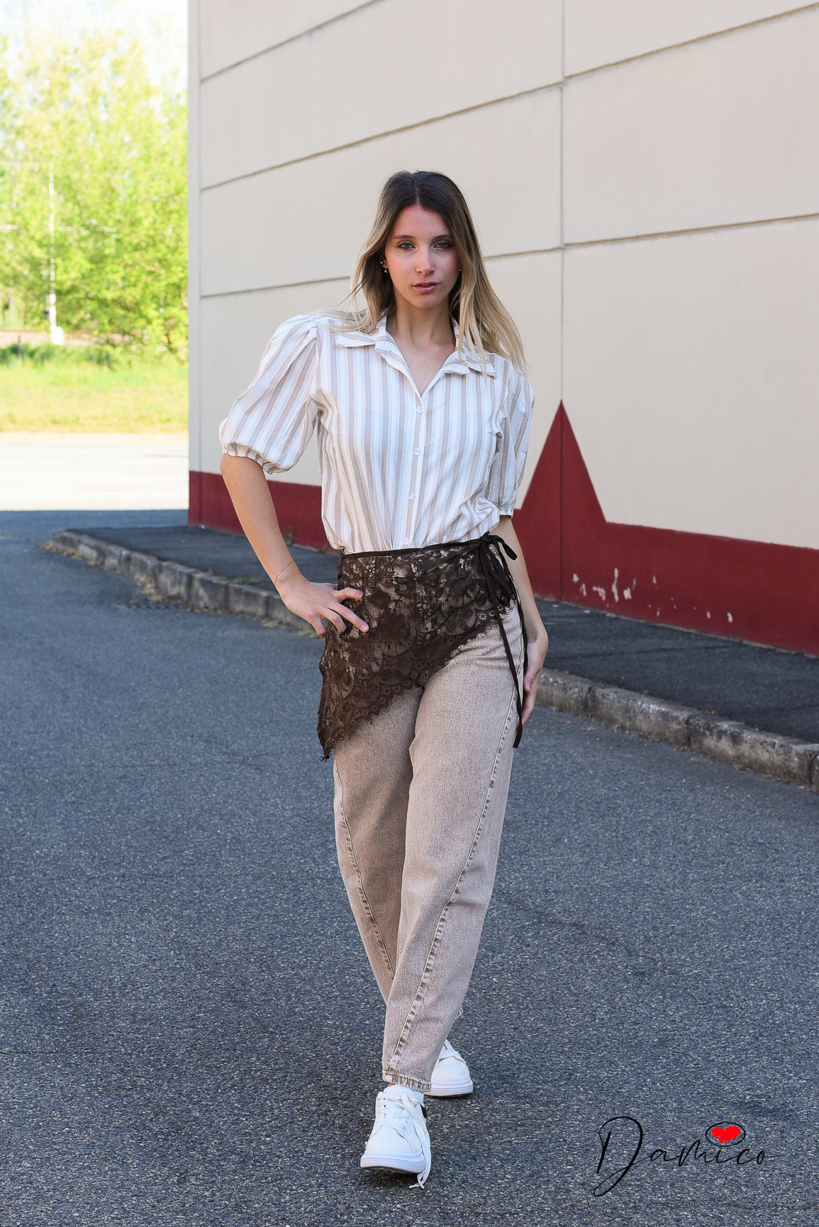 Camicia 3/4 a righe nodino cotone