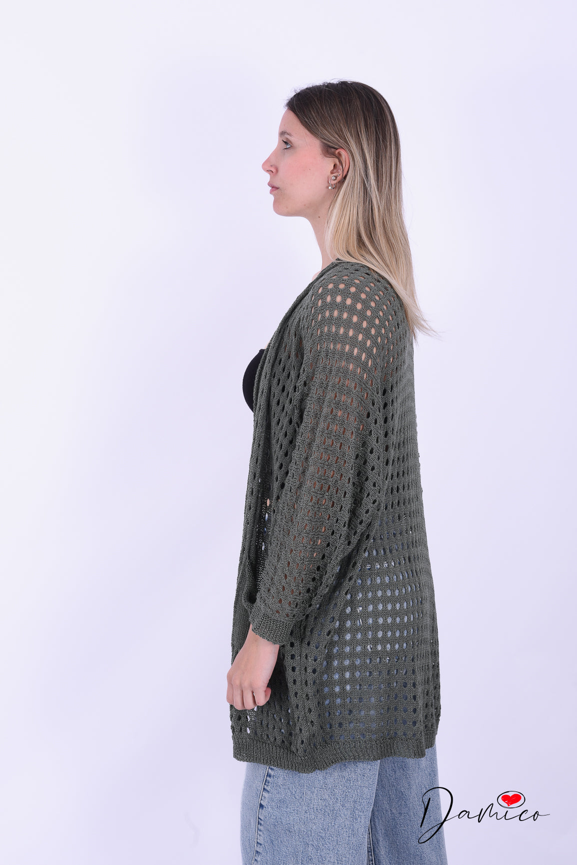 Cardigan traforato con tasche