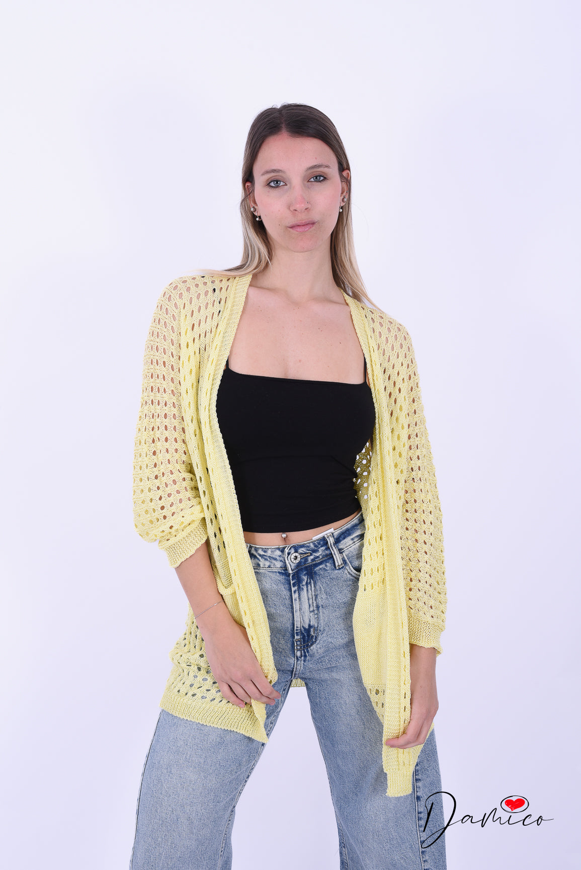 Cardigan traforato con tasche