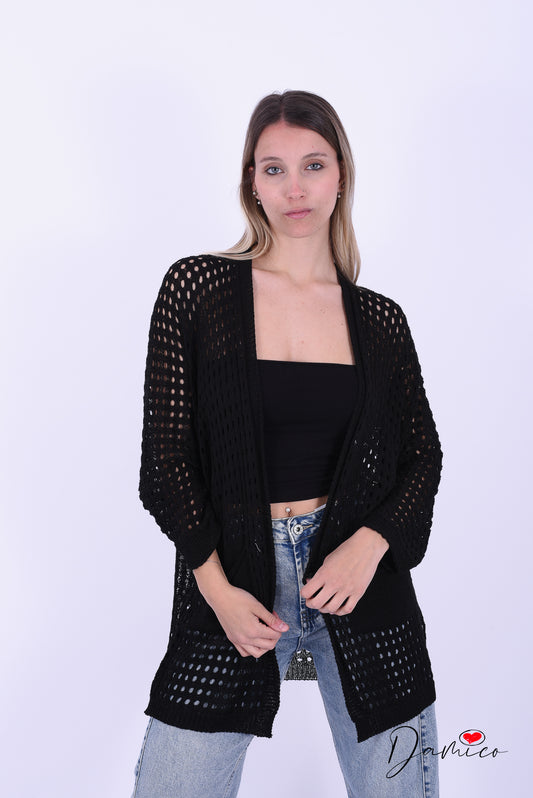 Cardigan traforato con tasche