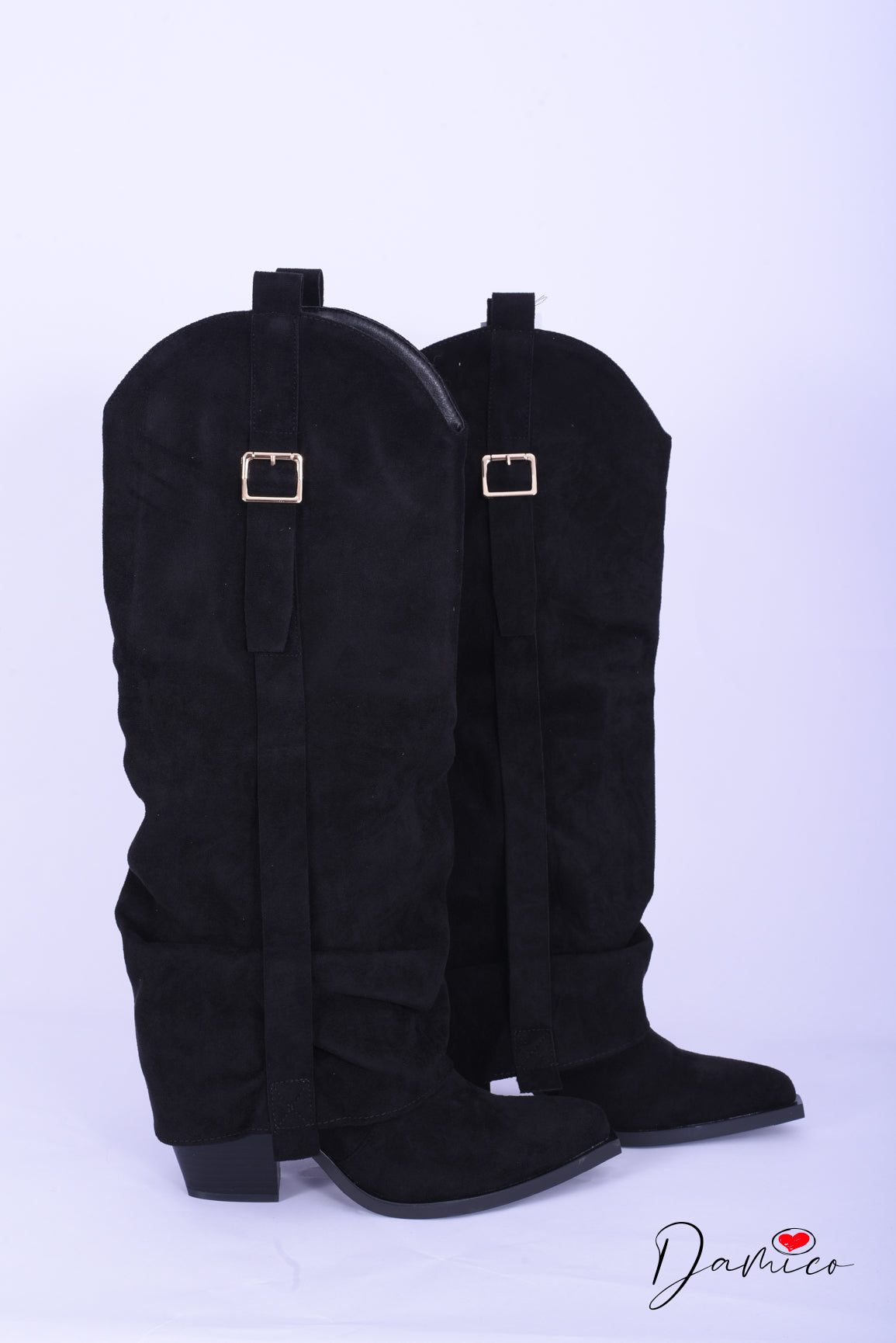 Stivali suede risvoltone con fibbia