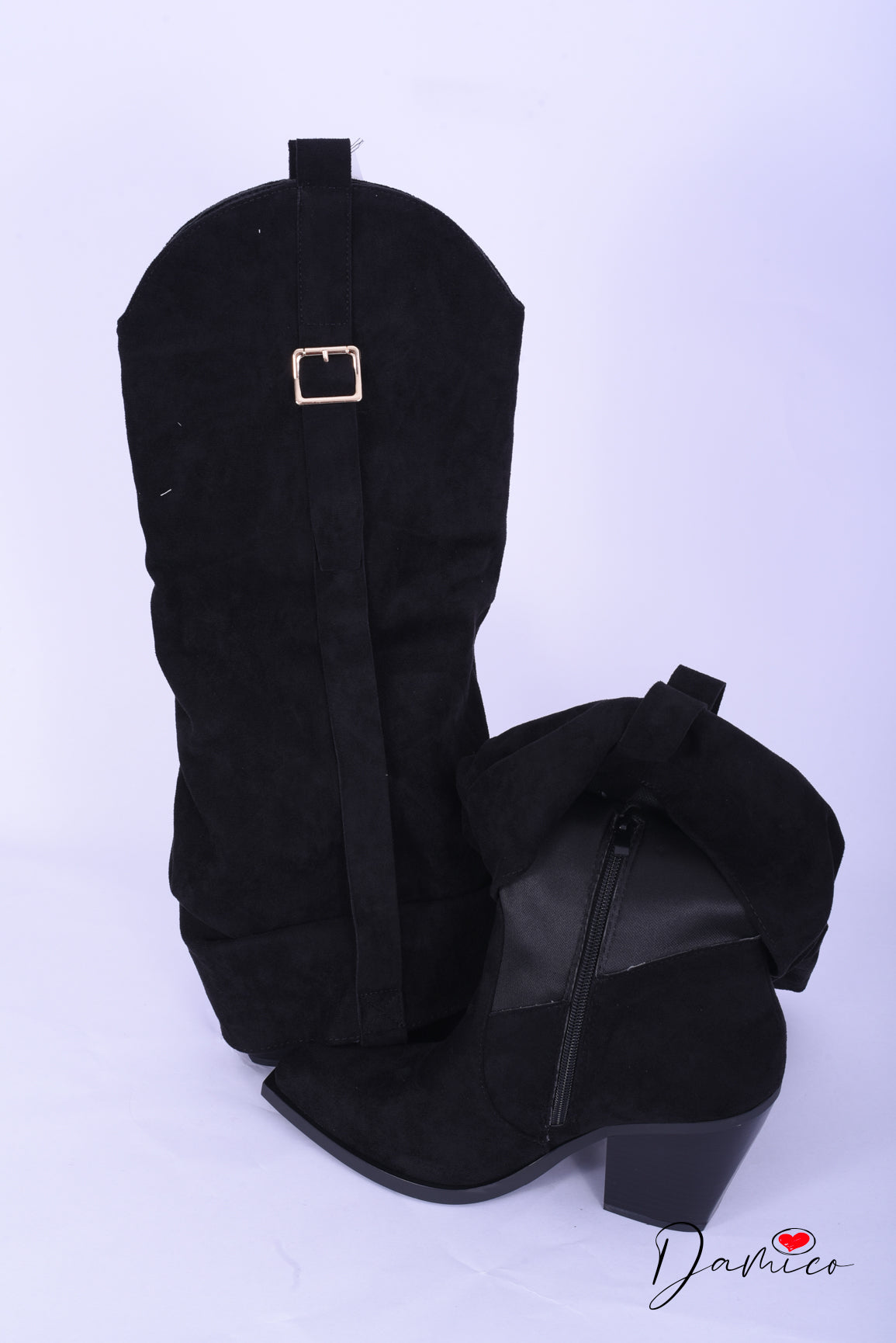 Stivali suede risvoltone con fibbia