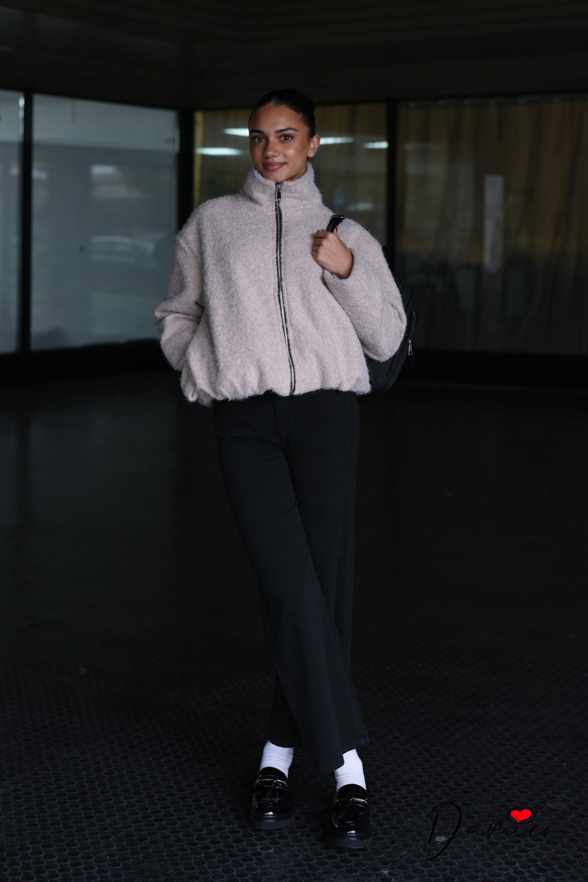 Giacca bouclè zip collo alto
