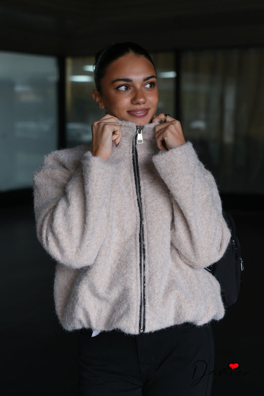 Giacca bouclè zip collo alto