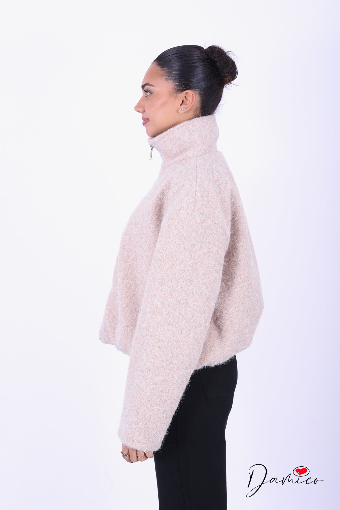 Giacca bouclè zip collo alto