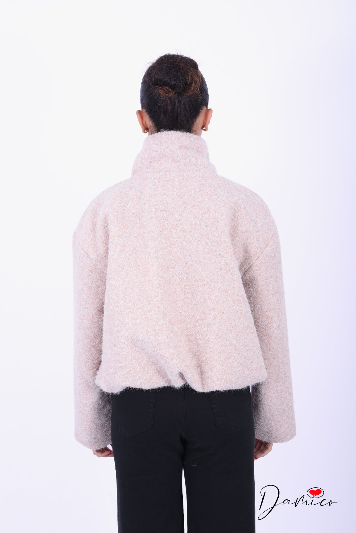 Giacca bouclè zip collo alto