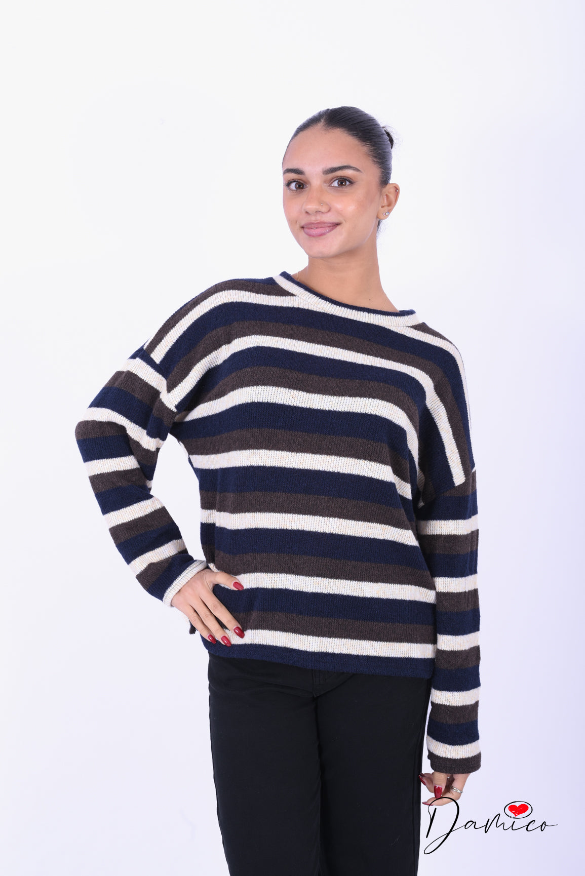 Maxi maglia a righe tricolor