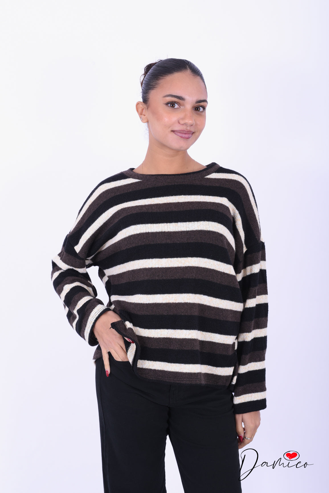 Maxi maglia a righe tricolor
