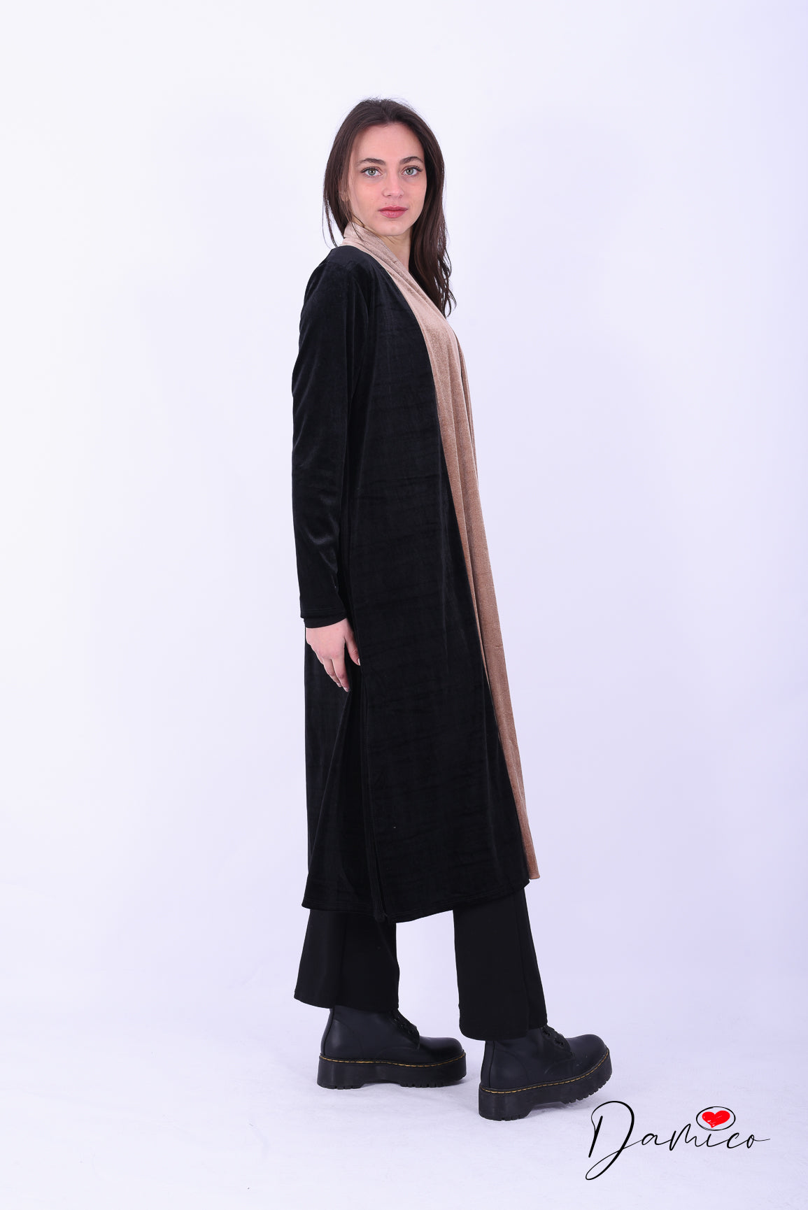 Cardigan lungo bicolore