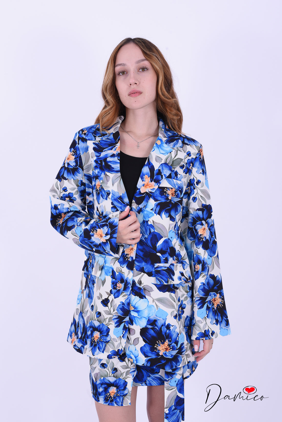 Completo floreale blazer gonna portafoglio