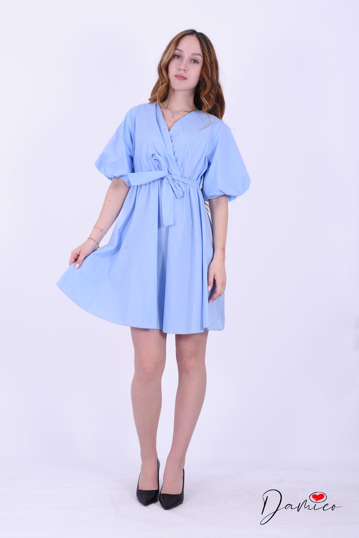 Abito manica a palloncino in cotone