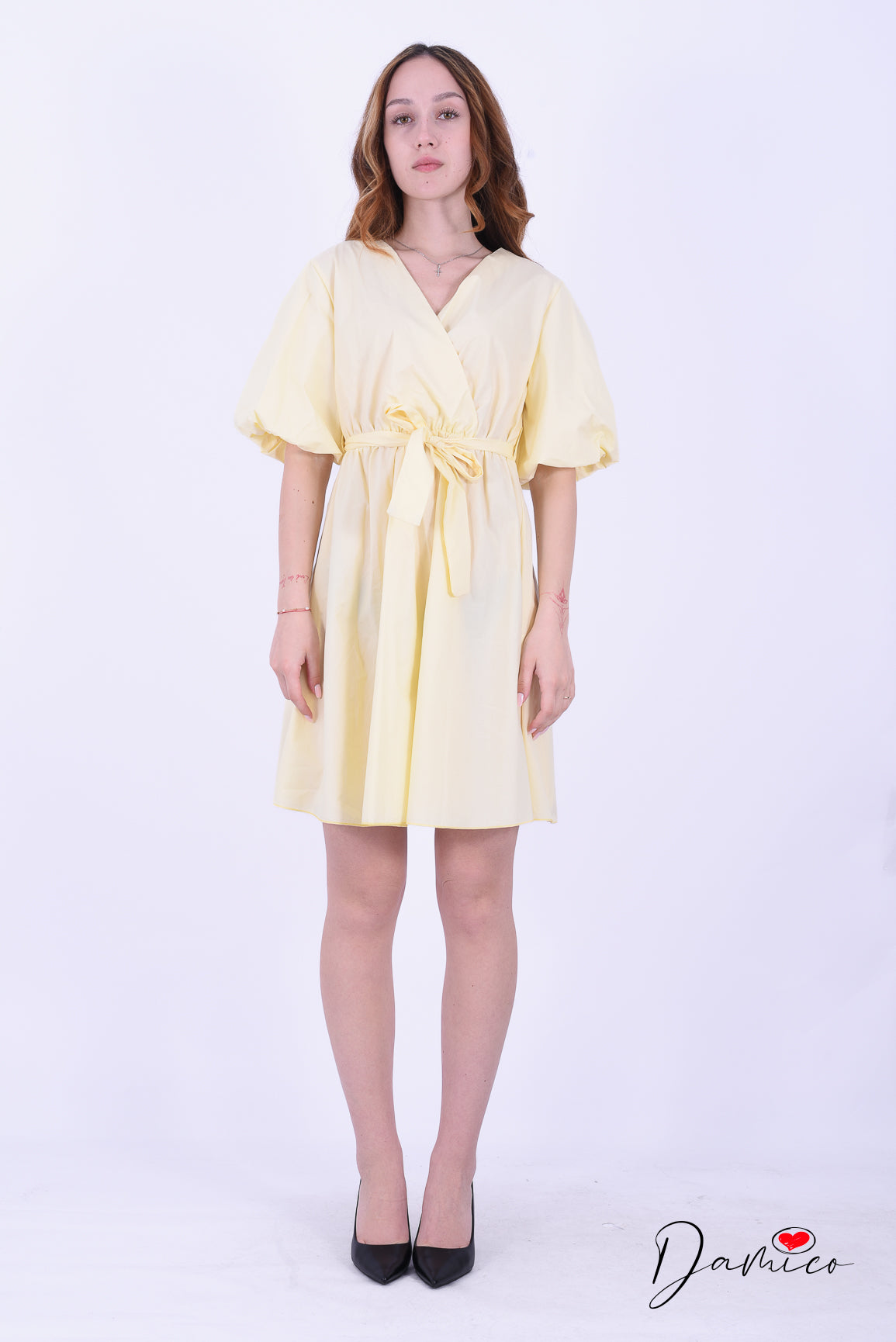 Abito manica a palloncino in cotone