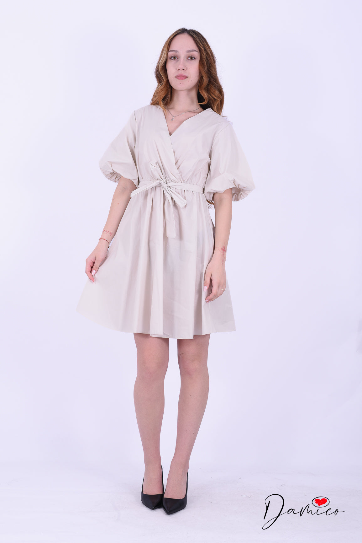 Abito manica a palloncino in cotone