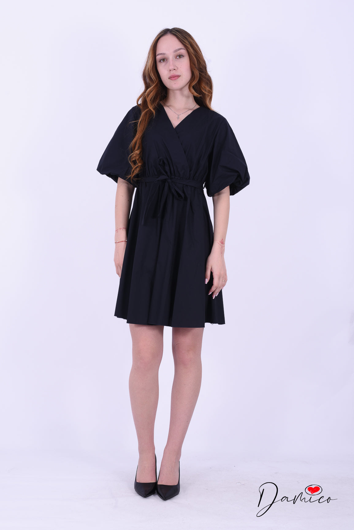 Abito manica a palloncino in cotone