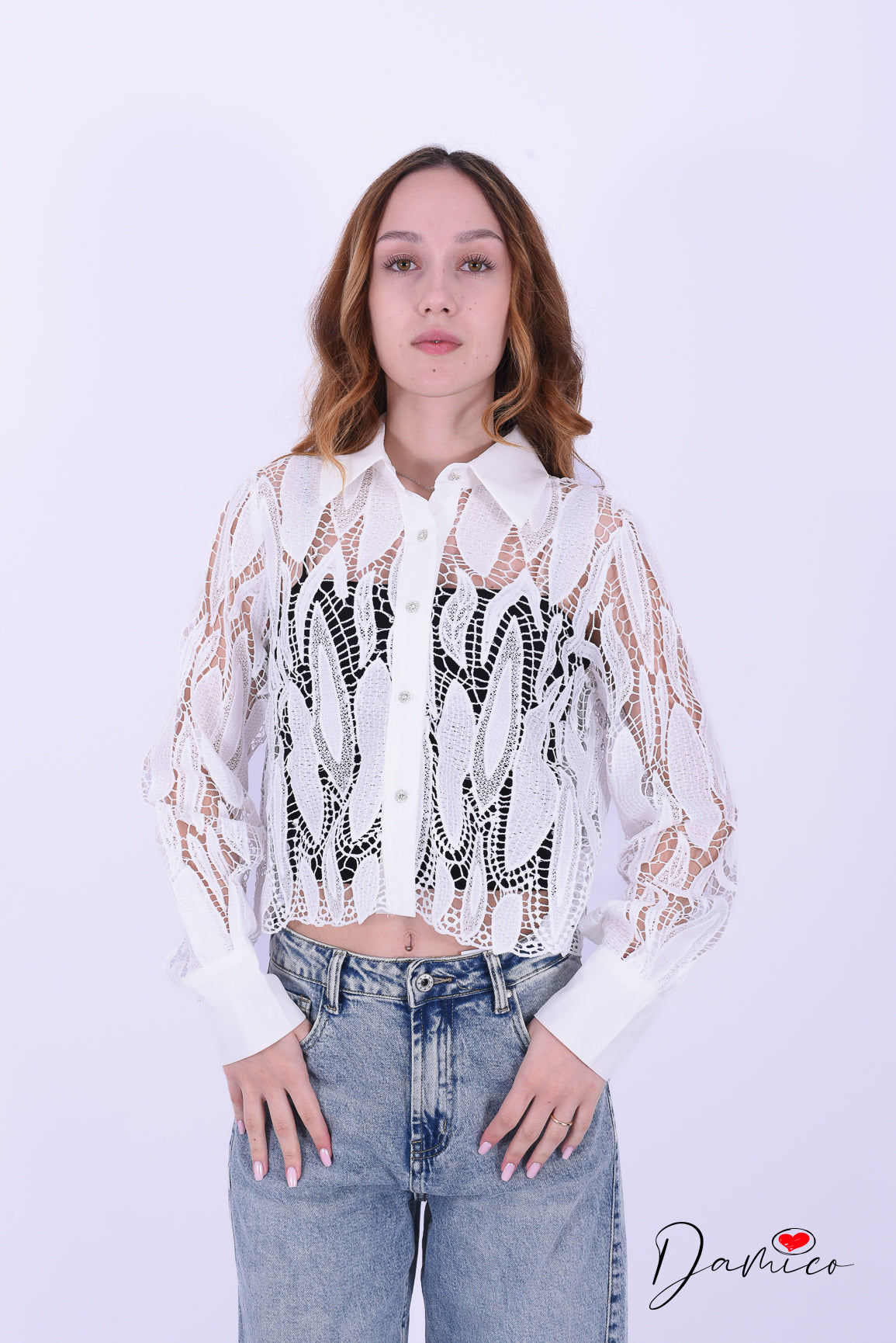 Camicia simil macramè bot gioiello