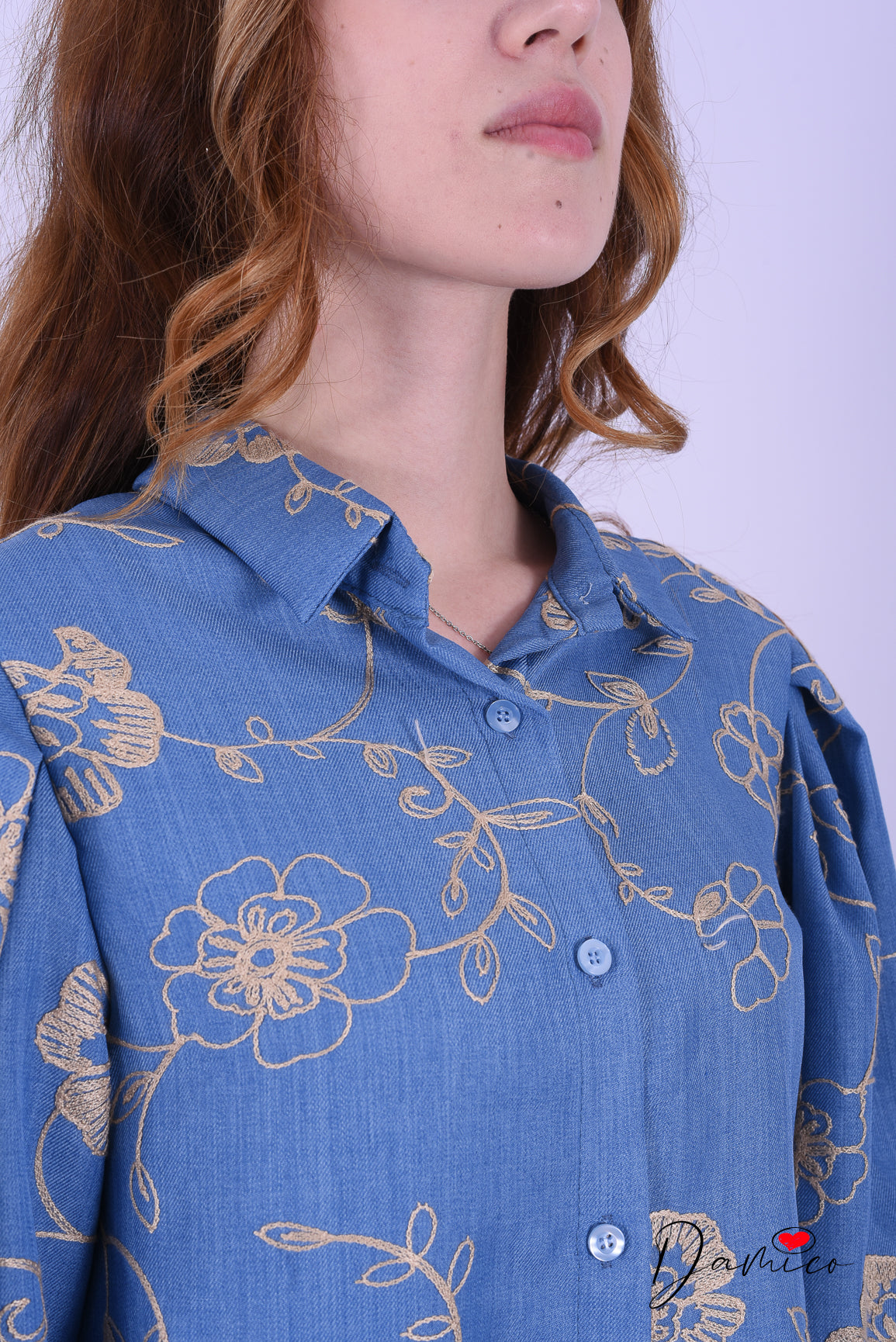 Camicia mc a palloncino fiori ricamati