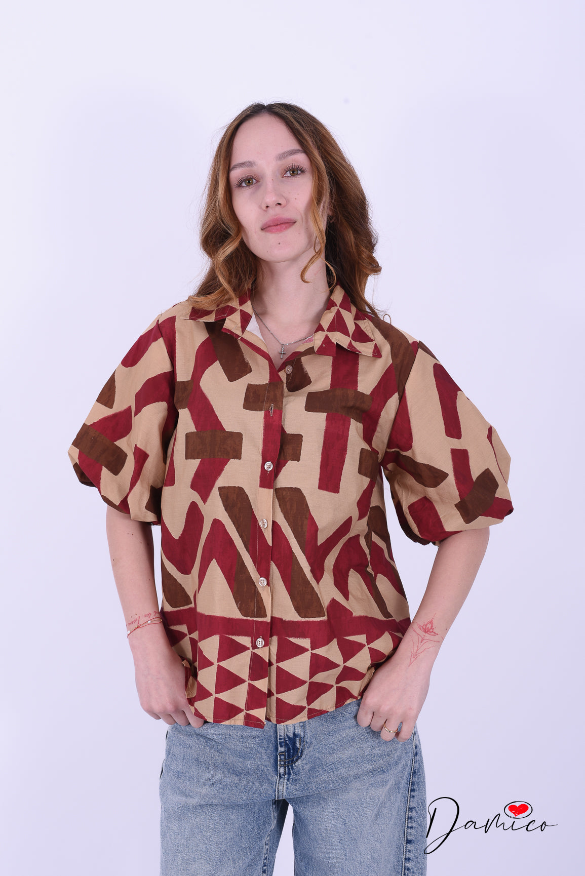 Camicia MC a palloncino geo