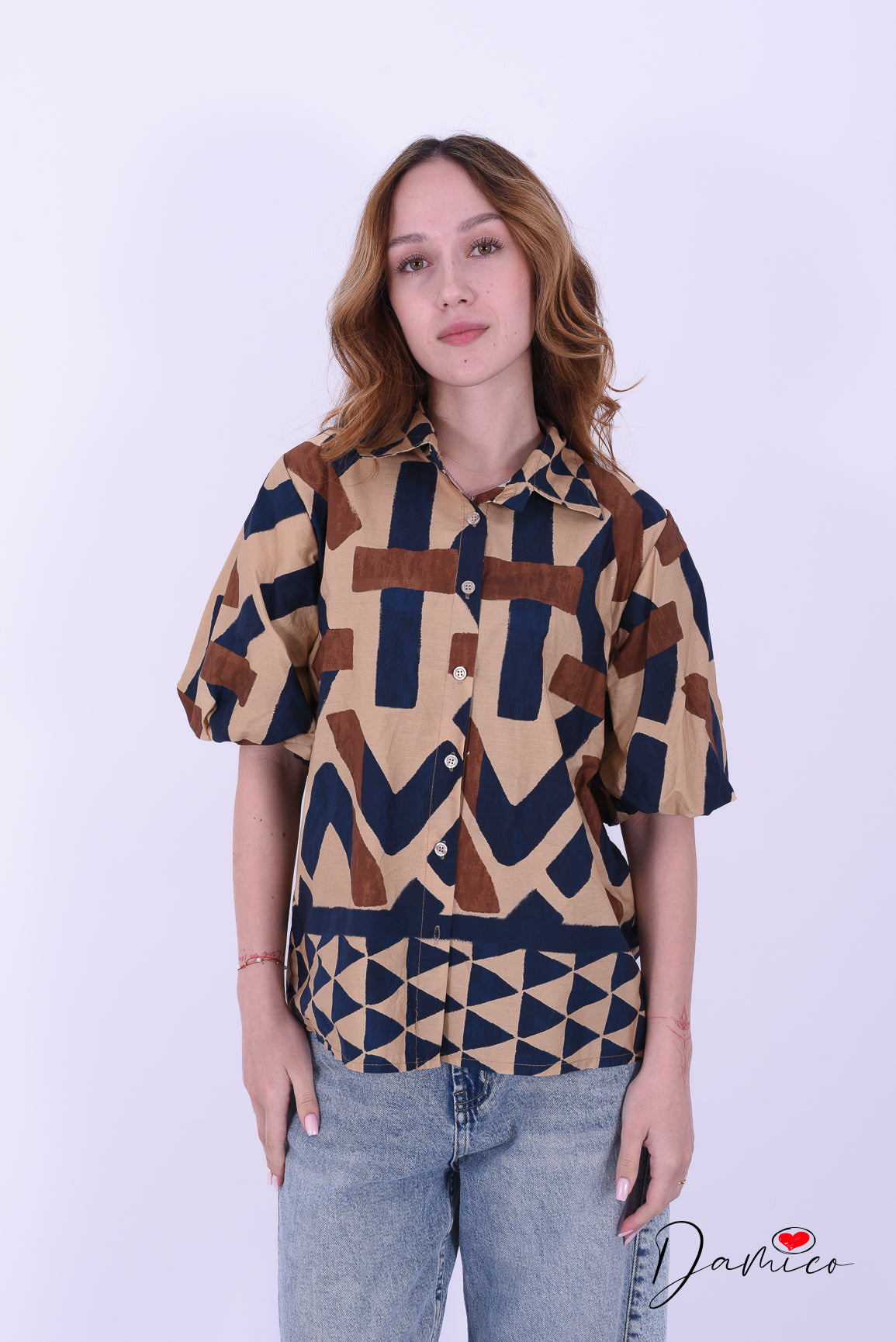 Camicia MC a palloncino geo