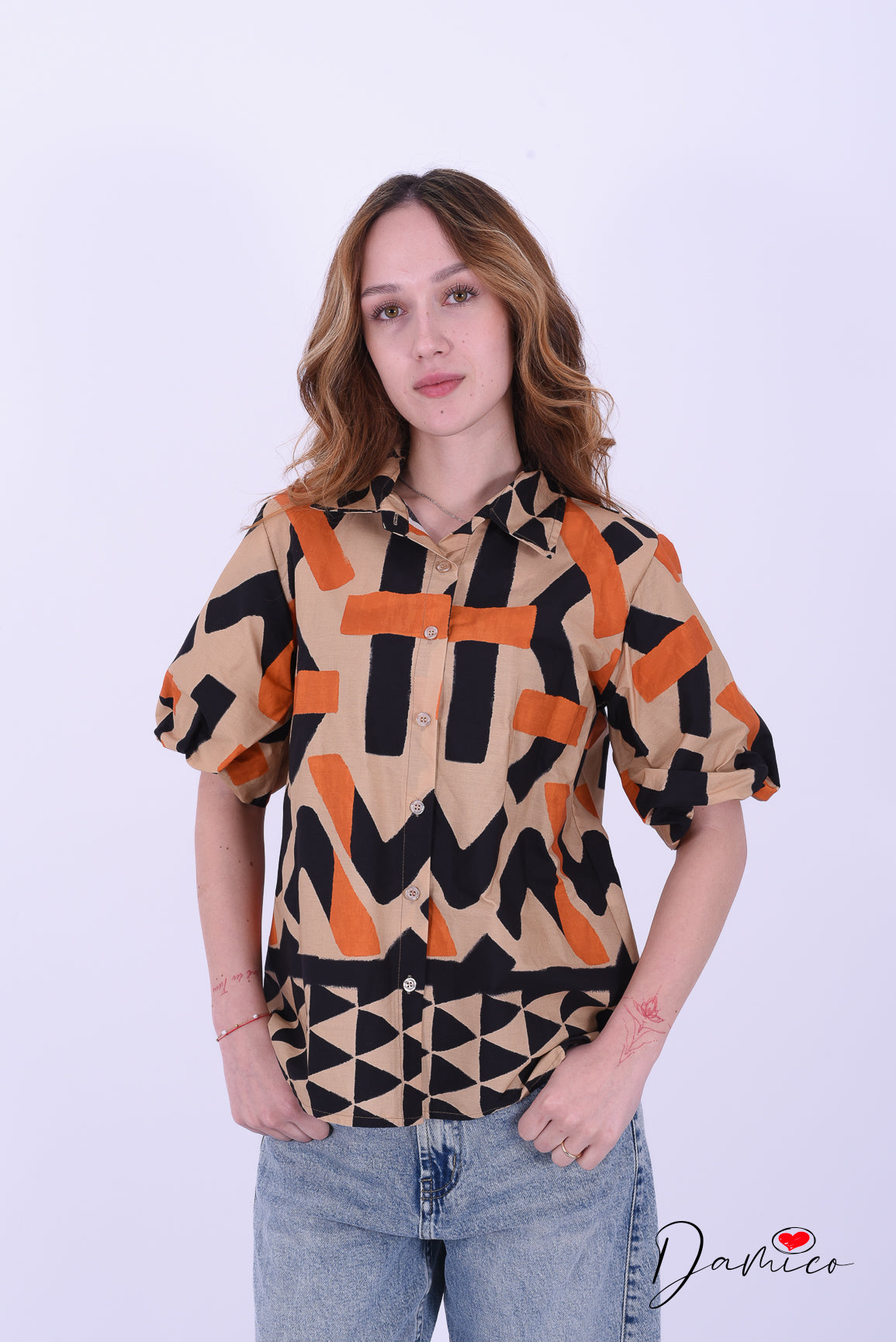 Camicia MC a palloncino geo