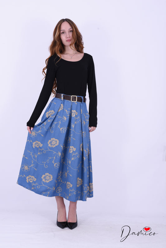 Gonna pinces fiori ricamati