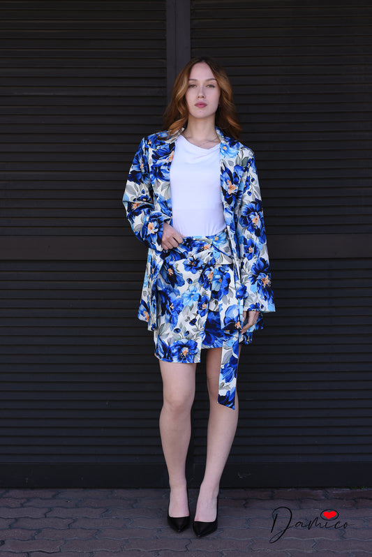 Completo floreale blazer gonna portafoglio