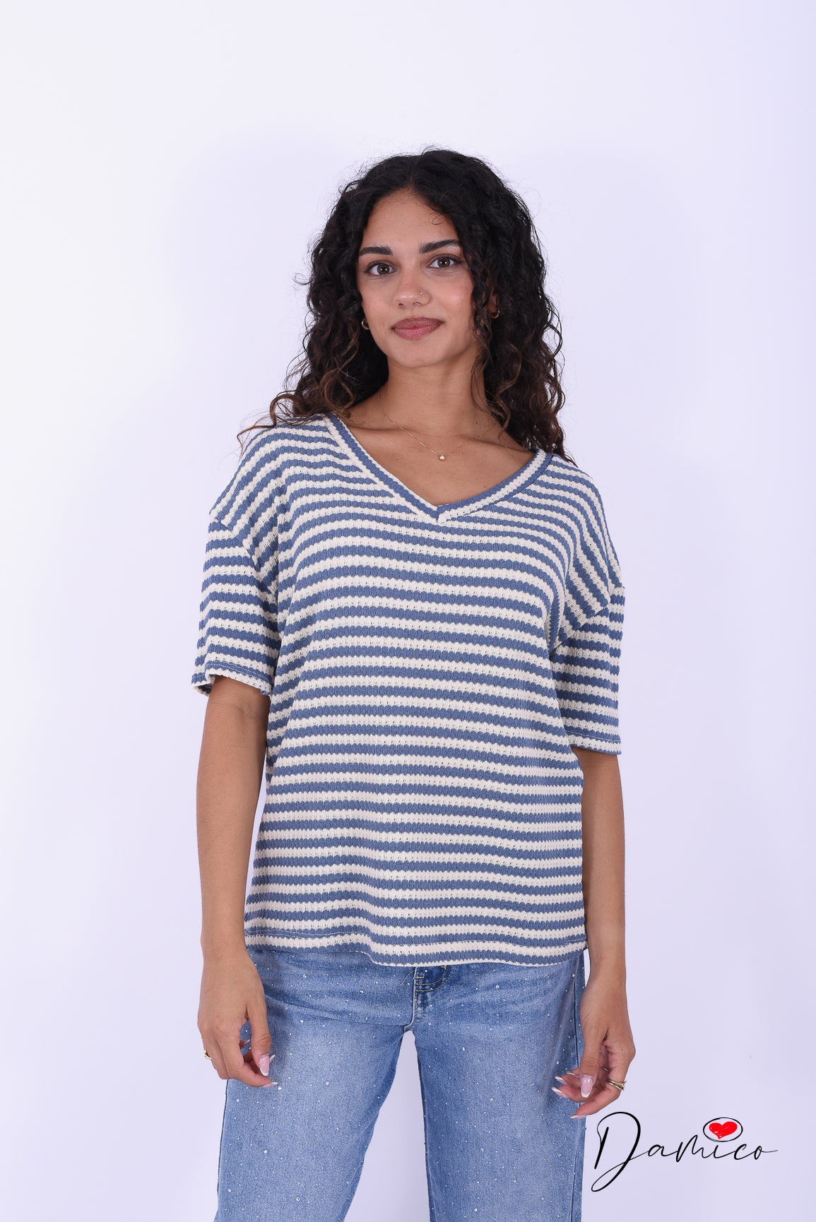 T-shirt a righe scollo a v breathable