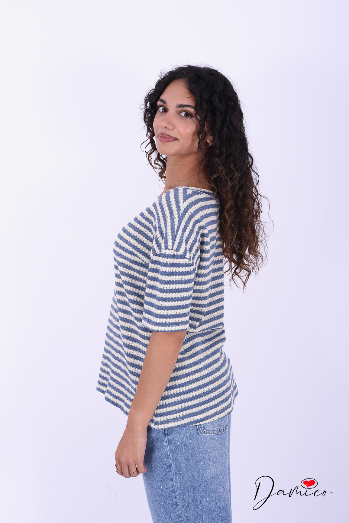 T-shirt a righe scollo a v breathable