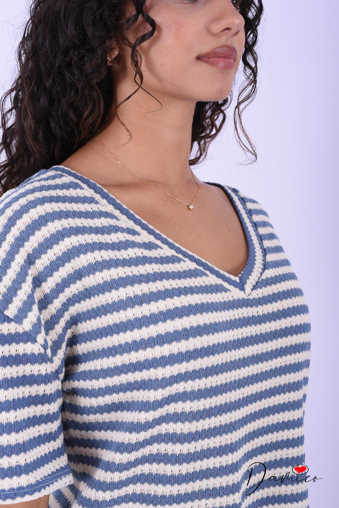 T-shirt a righe scollo a v breathable
