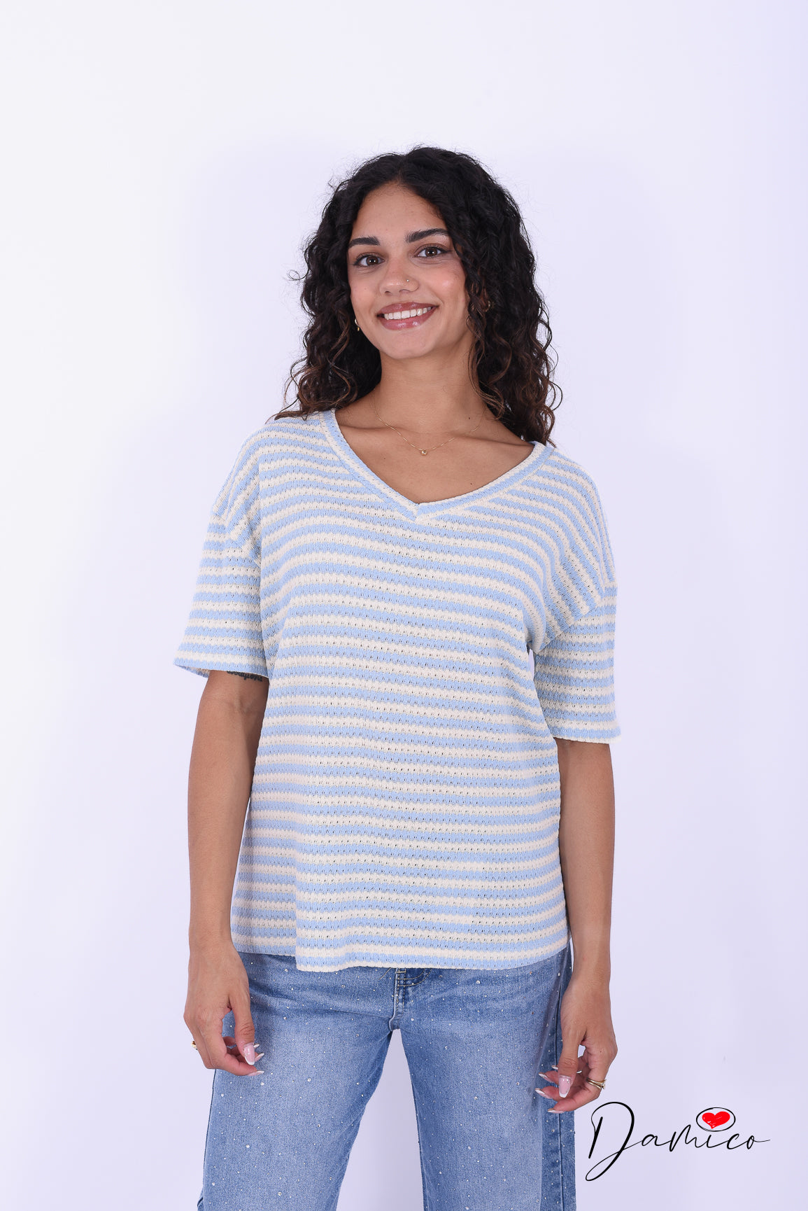 T-shirt a righe scollo a v breathable