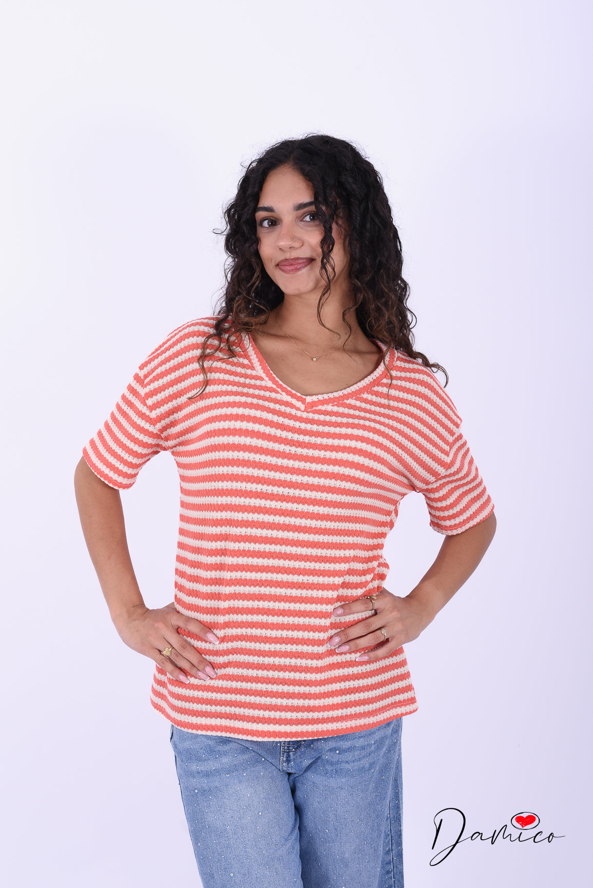T-shirt a righe scollo a v breathable