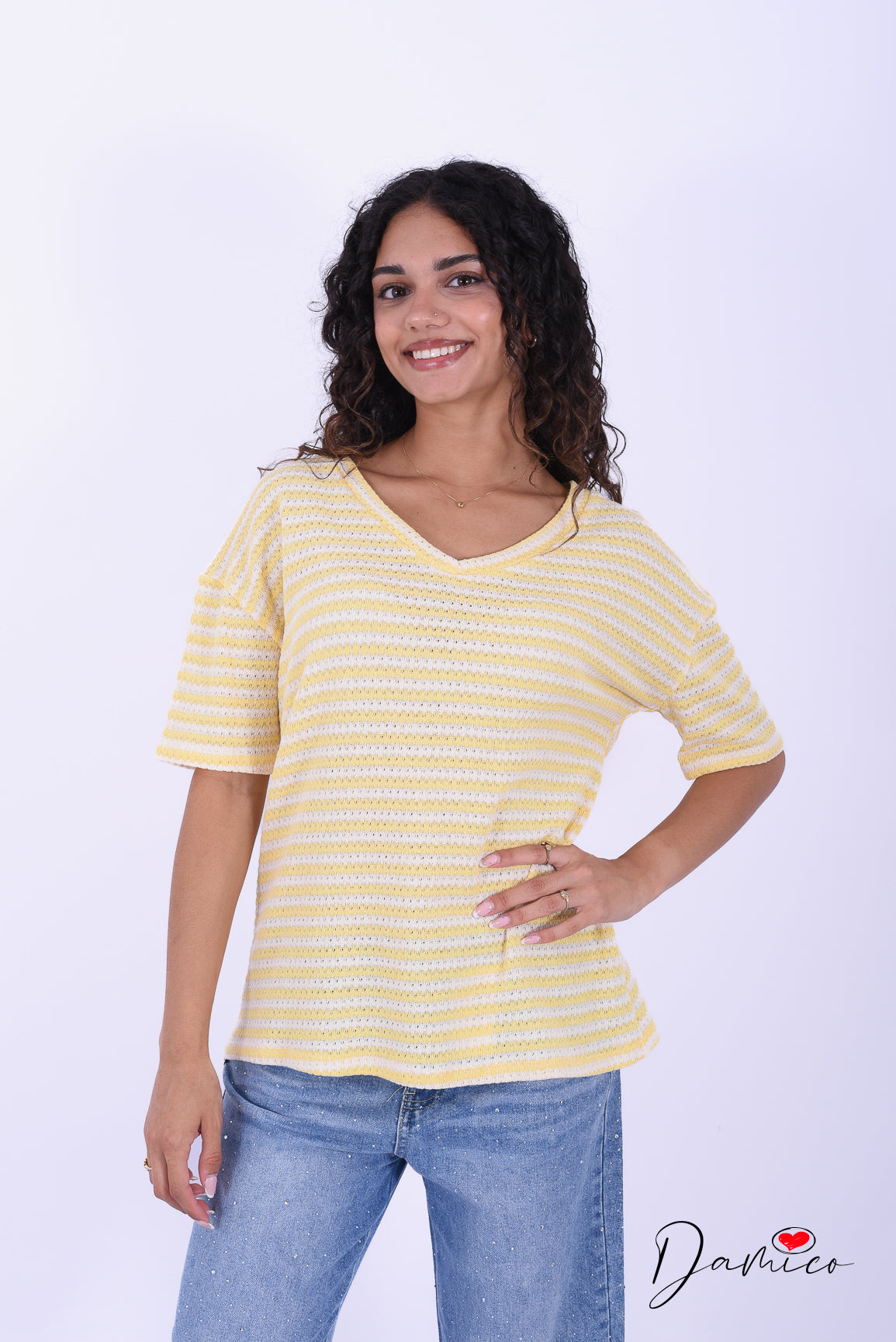 T-shirt a righe scollo a v breathable