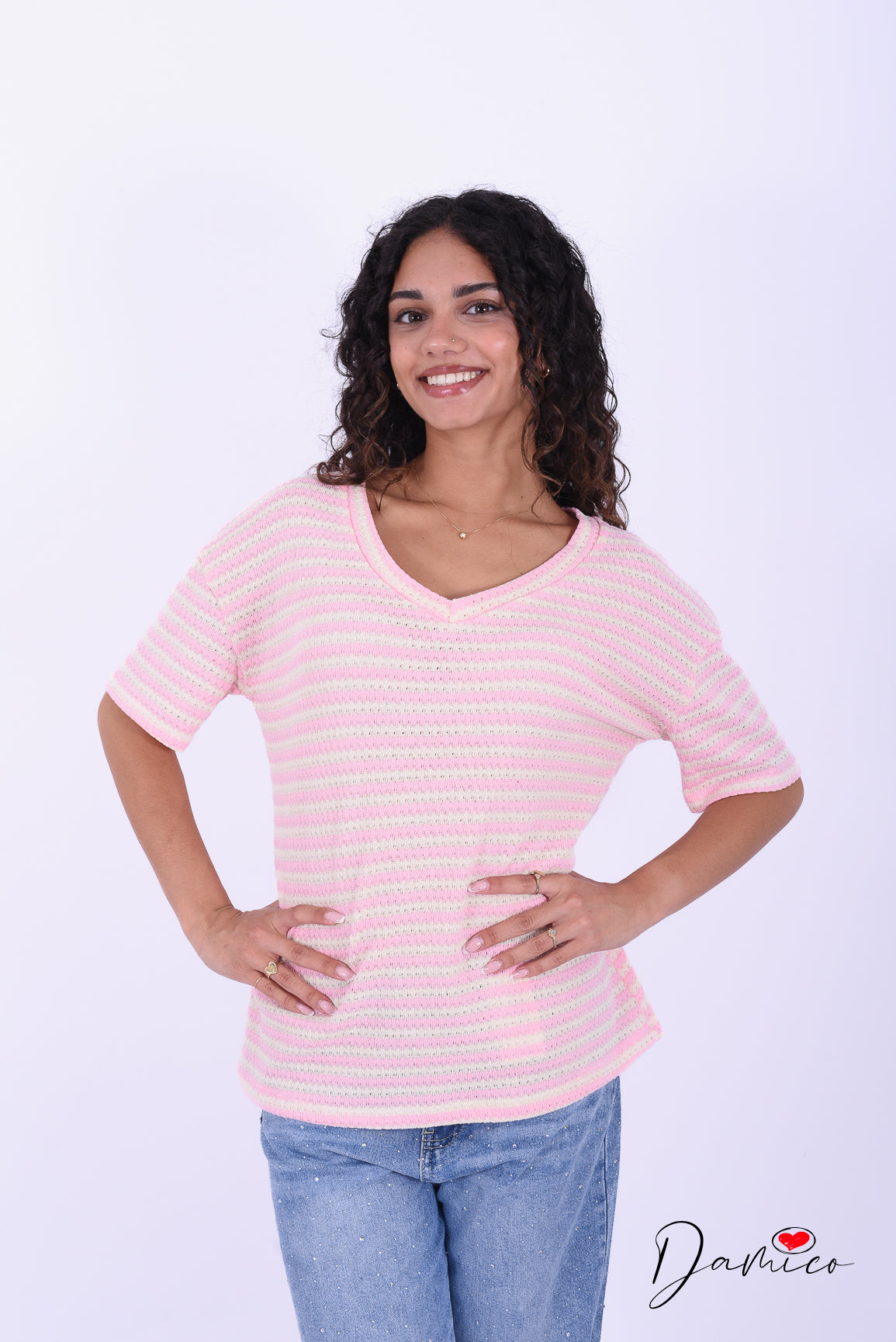 T-shirt a righe scollo a v breathable